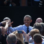 President Obama shakes hands with Tarrytown residents.